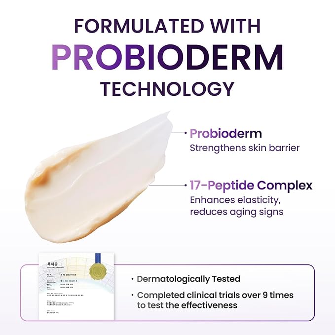 Probioderm 3D Lifting Cream 1.7 fl oz | Advanced Korean Anti-Aging Probiotics Facial Night Cream Moisturizer with 17-Peptide Complex & Patented Probioderm for Wrinkles on Face and Neck