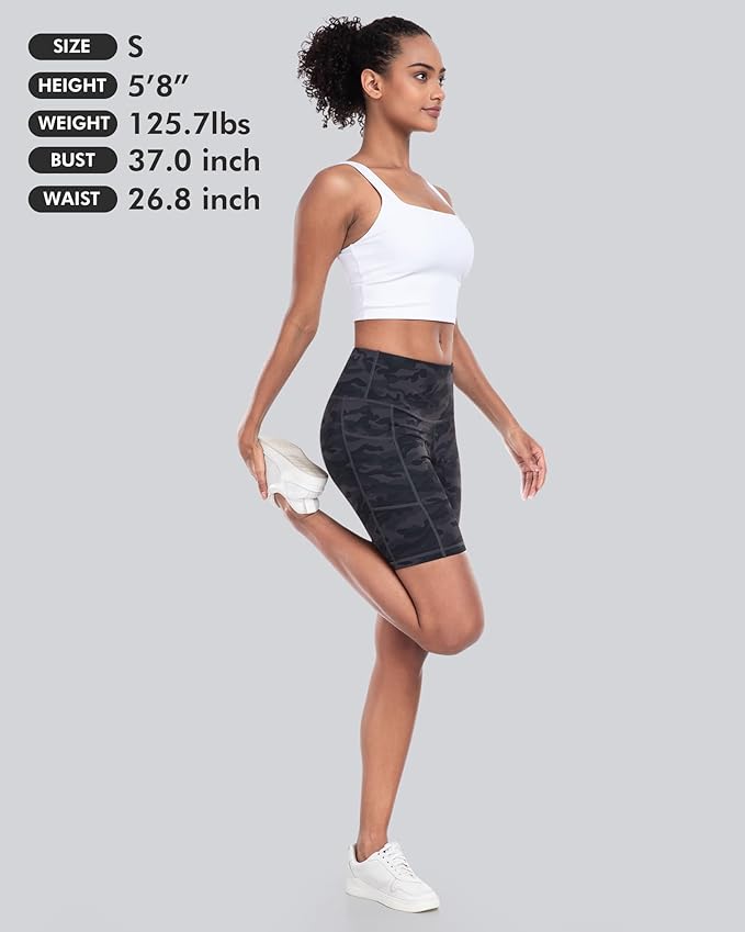 CHRLEISURE Womens Biker Yoga Shorts with Pockets: High Waisted Tummy Control Spandex Workout Athletic Gym Shorts 4 Packs