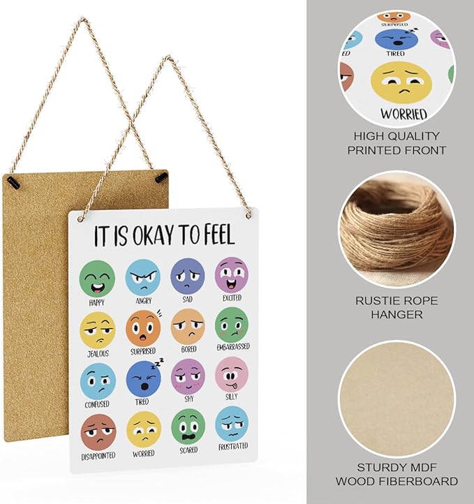 Boho It Is Okay To Feel Mindfulness Posters Mental Health Awareness Psychologist Gift Wood Decor Sign Positive Affirmations Wall Decor for Consultation Room Therapy Office Bedroom Living Room