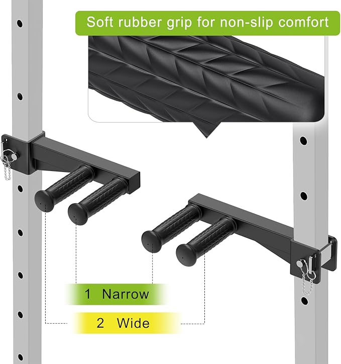 Dip Bar Attachment for Power Rack, Non-Slip Wide & Narrow Grip Handles, 500 lbs Capacity, Squat Rack Attachment for Dips, Inverted Rows, Push-Ups