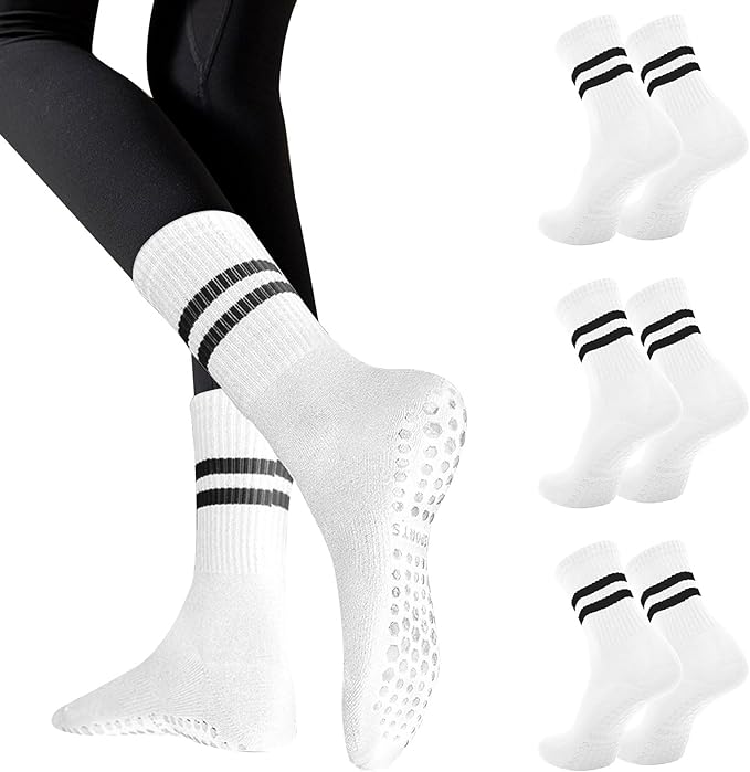 3 Pairs Non Slip Yoga Socks for Women Anti-skid Long Socks for Yoga, Barre, Ballet, Dance, Barefoot Workout Gym