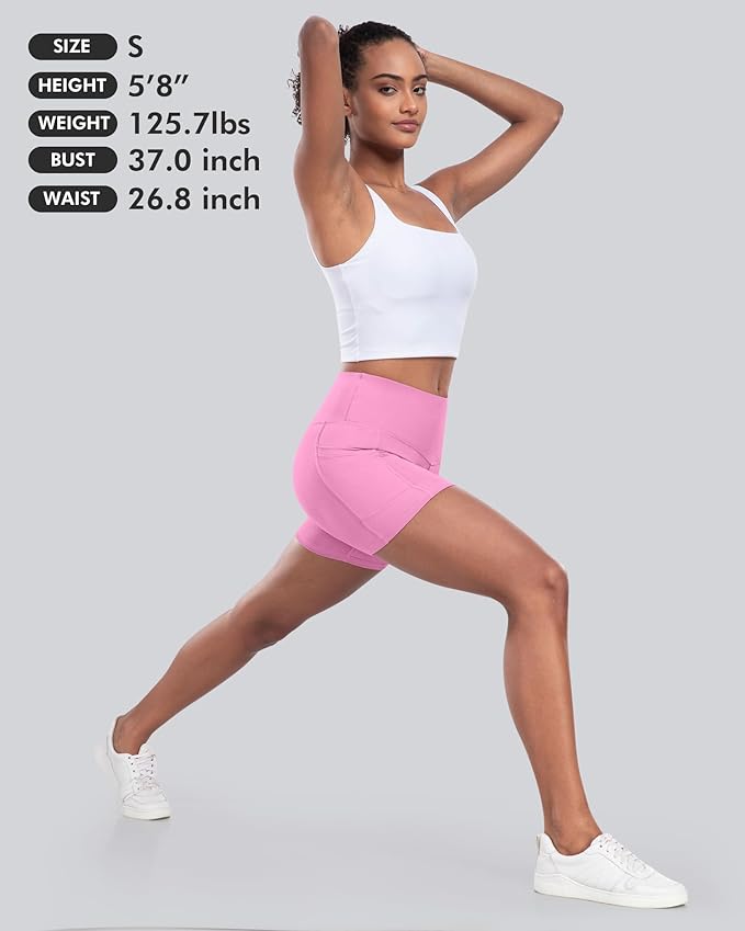 CHRLEISURE Womens Biker Yoga Shorts with Pockets: High Waisted Tummy Control Spandex Workout Athletic Gym Shorts 4 Packs