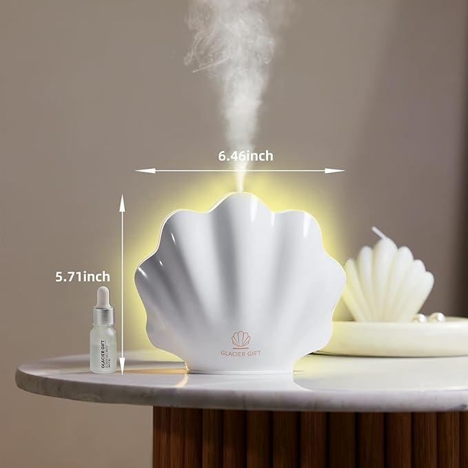 Essential Oil Diffuser 260ML, Shell Aroma Diffuser with Remote Control Humidifier with 7 Colors LED Night Light for Bedroom Home Relaxation (White)