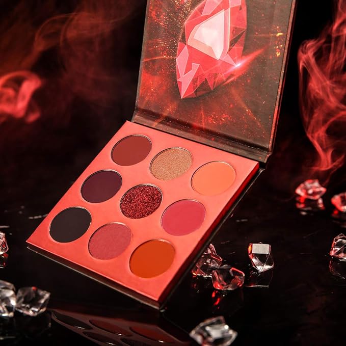 docolor Eyeshadow Palette 9Colors Red Eyeshadow Gemstone Shadow Palettes Highly Pigmented Mattes Shimmers Smokey Glitter Cream Colorful Powder Blendable Long Lasting Waterproof Makeup Palette