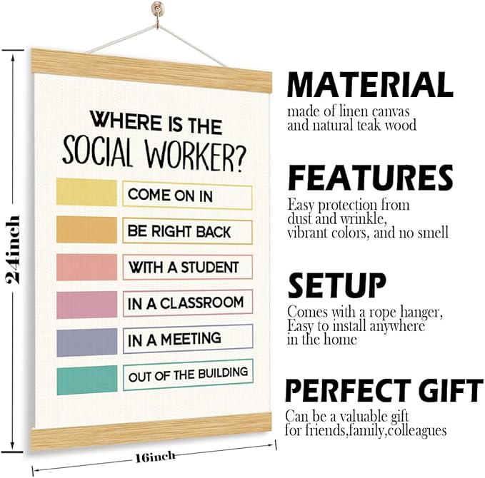 YGSDZY Where Is The Social Worker? Wood Poster Hanger, Therapy Decor, Boho Classroom Decor, School Psychology, Mental Health Posters, Classroom Poster, Homeschool Decoration