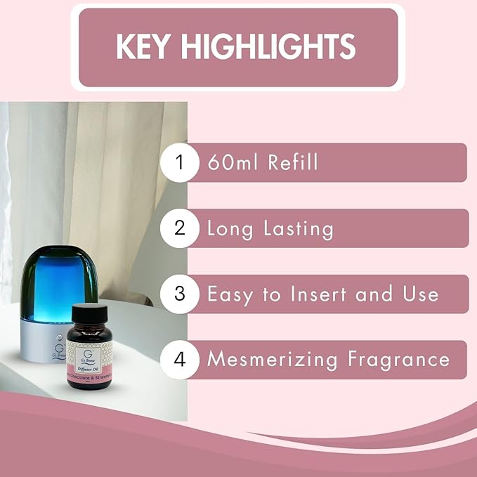 G's Breeze Smart Aroma Diffuser with 60ml Dark Chocolate & Strawberry Refill – Wi-Fi & Bluetooth Control, LED Light, Adjustable Intensity, Long-Lasting Sweet Fruity Gourmand Scent for Home or Office