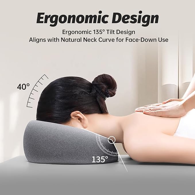 Face Down Pillow for Bed, Massage Headrest for Prone & Stomach Sleeping, Face Cradle for Spa, BBL Pillow for Post-Eye Surgery Recovery & Vitrectomy Recovery Equipment, Removable Cover Grey