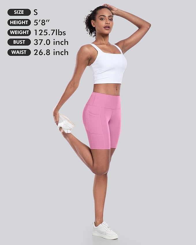 CHRLEISURE Womens Biker Yoga Shorts with Pockets: High Waisted Tummy Control Spandex Workout Athletic Gym Shorts 4 Packs
