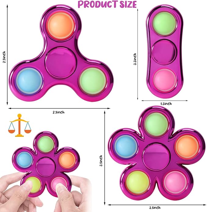 FIGROL 3 Pack Pop Fidget Spinner, Push Pop Bubble Fidget Spinner, Simple Sensory Metal-Looking Plastic Hand Spinner - Stress Reduction and Anxiety Relief for Children