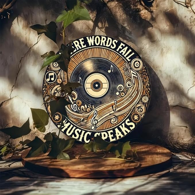 Cbngaoey Vintage Record-Inspired Circular Decor Sign - Ideal for Home, Bar, Cafe & Garage Ambiance | Wood Fiberboard Music Festival Wall Art