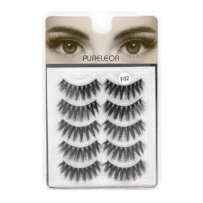 Cat Eye-Lash 3D Natural Mink Eyelashes Look Wispies Fluffy False Lashes 15mm Soft Reusable Eyelashes For Small Eyes Lightweight No Glue 5 Pairs
