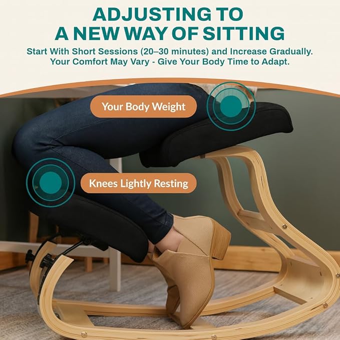 Ergonomic Kneeling Chair with Adjustable Seats - Knee Chair for Posture Correction & Kneel Rocking Stool for Desk - Back Pain Relief and Support for Home and Office (Modern, Black Sand)