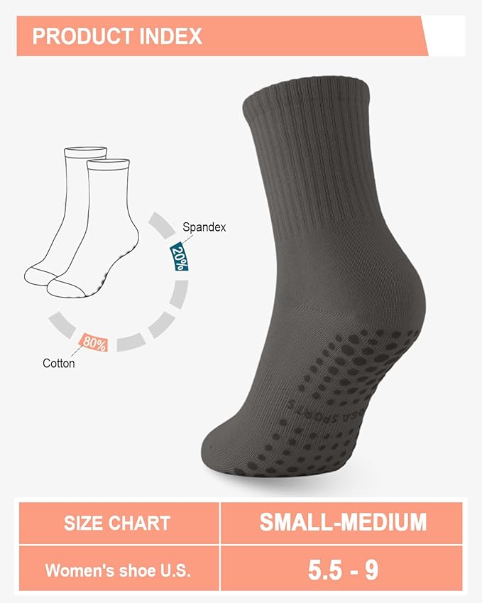3/6 Pairs Grip Pilates Socks for Women, Non-slip Yoga Athletic Socks for Barre Ballet Barefoot Workout Hospital