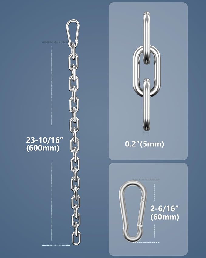 Fitness Extension Chain, 23.6 Inch Gym Weight Lifting Chain Workout Fit for Home Gym, Strength Training, LAT Pull Down - 304 Stainless Steel Cable Machine Extension