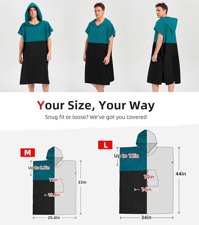 Abahub Surf Poncho Men & Women Towel Poncho Adult with Hood, Thick Quick Dry Changing Poncho Towel, Microfiber Wearable Cover Up for Surfing Beach Swim - Absorbent Changing Towel M (Dark Green/Black)