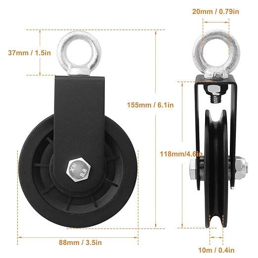 7 Pack 3.54 inch/90 mm Traction Silent Nylon Gym Cable Pulley Wheel, Rotation 360 Degree Traction Wheel, High-Quality, Strong Bearing Capacity,for LAT Pulley System DIY Gym Pulley System. by GENHAKON