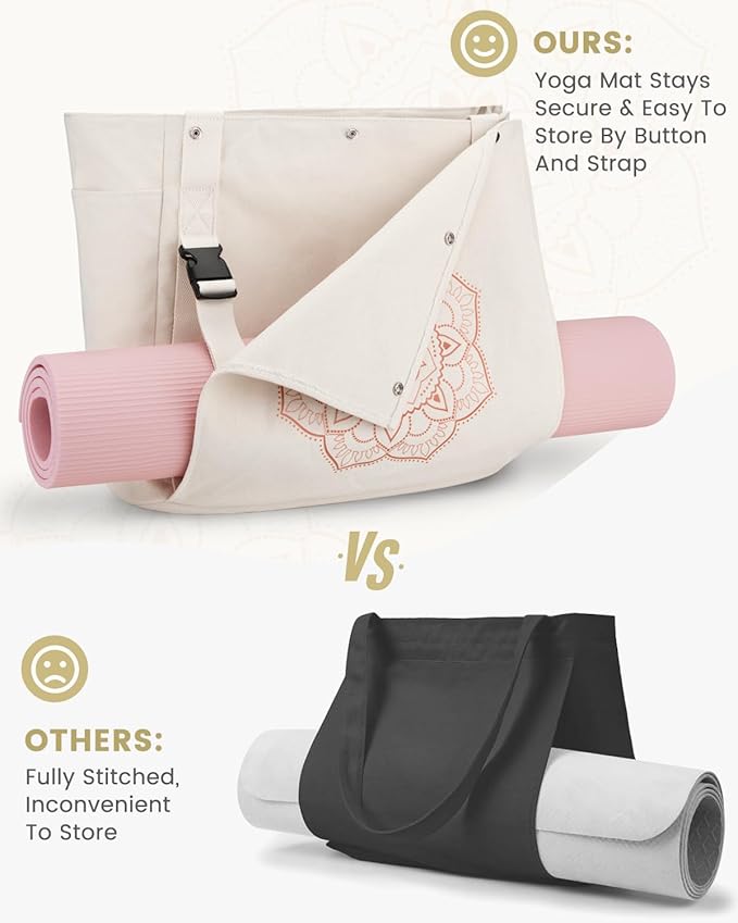 Gonex Yoga Mat Bag, Yoga Gym Bag Tote Bag with Multi Pockets For Women Men, Canvas Yoga Mat Carrier Take in Out Mat Easily For Pilates Travel Workout Office