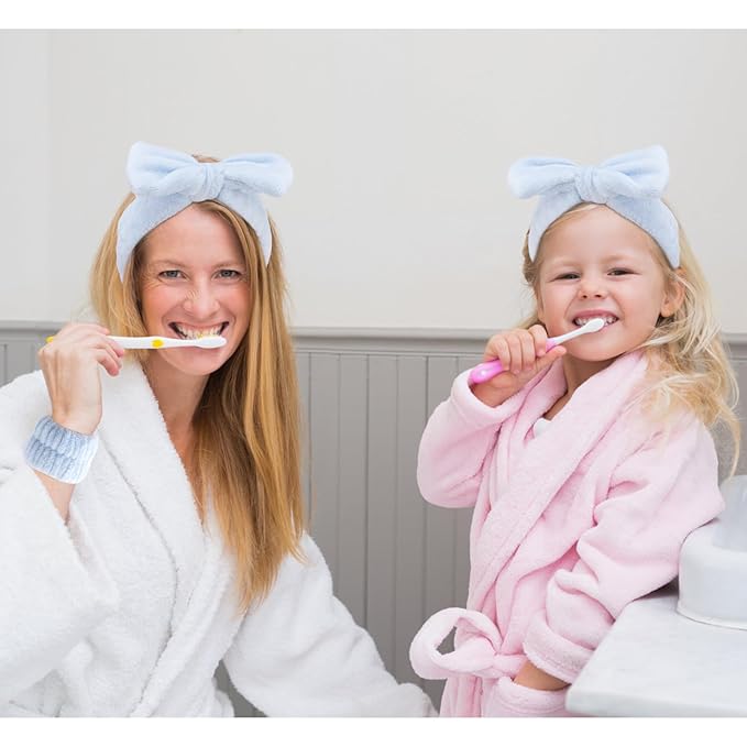 VELSCRUN Spa Headbands for Wash Face, Makeup Headband, Facial Skincare Headbands, 5 Pcs Blue Puffy Sponge Spa Headband Bow Tie Hair Band Hair Clips Wristband Set Women Girls Accessories