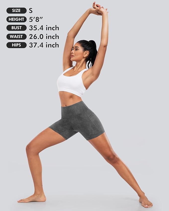 CHRLEISURE Womens Biker Yoga Shorts with Pockets: High Waisted Tummy Control Spandex Workout Athletic Gym Shorts 4 Packs
