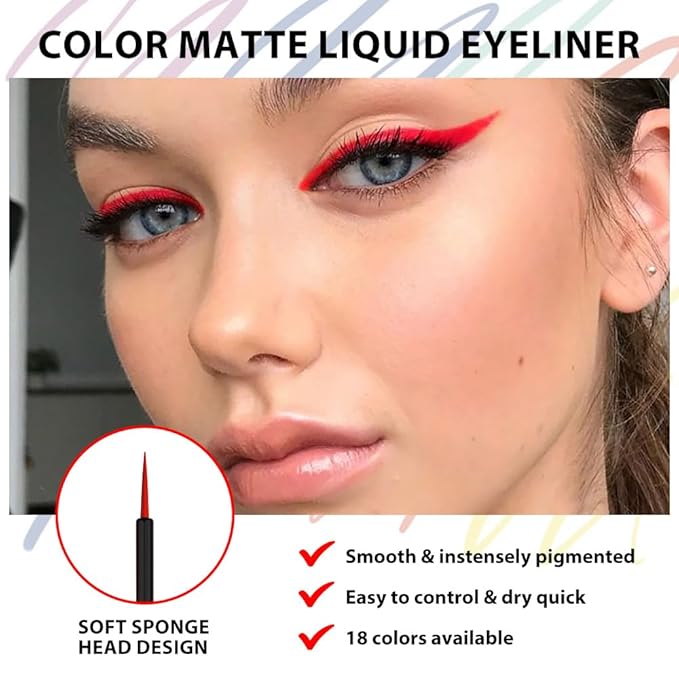 evpct 1Pcs Red Liquid Eyeliner Makeup Waterproof Brown Eye Liners for Women, Eyes Wing Eyeliner Stamps Shapes Colored Eyeliner delineador de ojos a prueba de agua contra el agua blanco para ojos