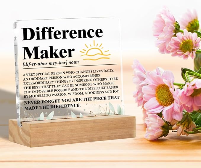 Difference Maker Gift Men, Thank You Gifts for Leader Boss Mentor Manager Coworkers Employees Teacher, Difference Maker Definition Acrylic Desk Plaque Sign Office Decor 4 x 4 Inches
