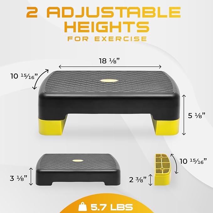 Yes4All 18.1" Aerobic Exercise Step Platform with 2 Risers, Adjustable Height Workout Stepper 3" 5.1" for Home Gym Step Up Exercise & Balance Training, Mulltiple Colors
