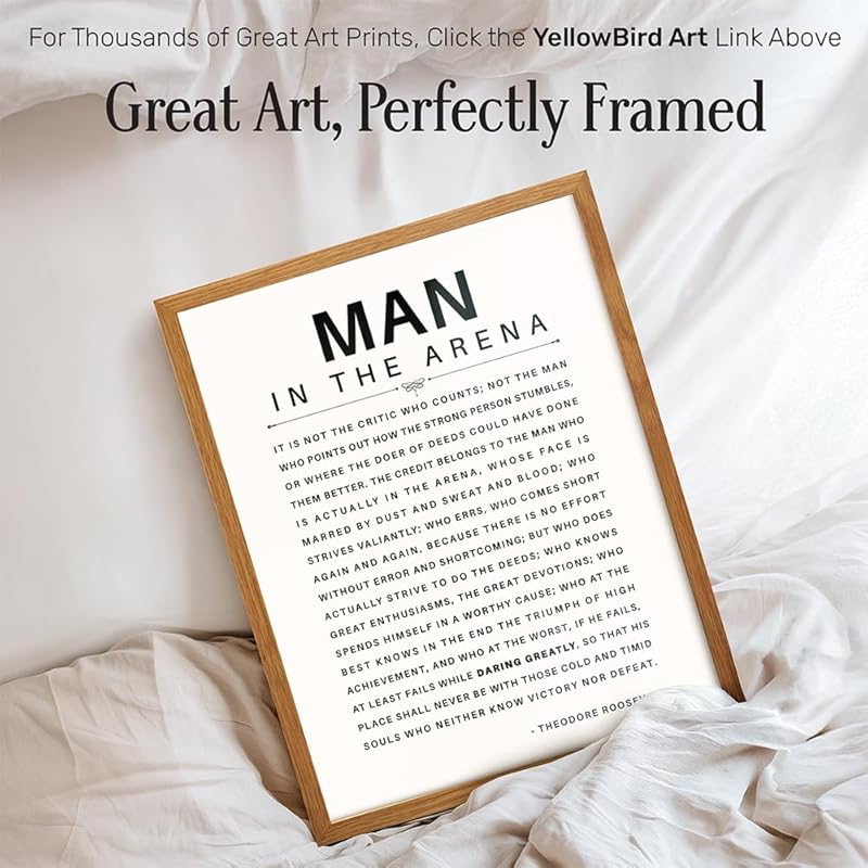 LARGE 11X14 FRAMED - Man in the Arena - Inspirational Quotes - Teddy Roosevelt Poster - Motivational Gifts for Men, Teen Boys Entrepreneur - Office, Living Room, Bedroom Wall Art Decor, Daring Greatly