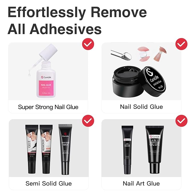 Curvlife 20ml(2pcs)Pinpoint Nail Glue Remover for Press on, Multi-Functional Remover for Nails Tips, Non-Acetone Nail Polish Remover, Gentle Glue Remover for Gel x Nails