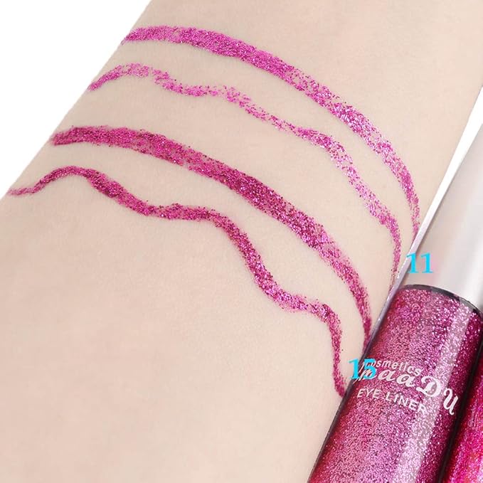 evpct 2Pcs Light Rose Purple Pink Color Liquid Glitter Eyeliner Sets for Women, Liquid Sparkly Glitter Eyeliner delineador con glitter de colores para ojos colores 11+15