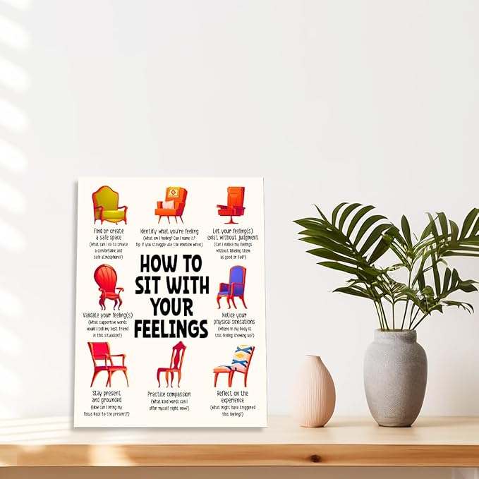 YEOION Mental Health Wall Decor,How to Sit with Your Feeling Wall Art Canvas Frame Print for Mental Health Therapy Office School Counselor Calming Corner Wall Decor
