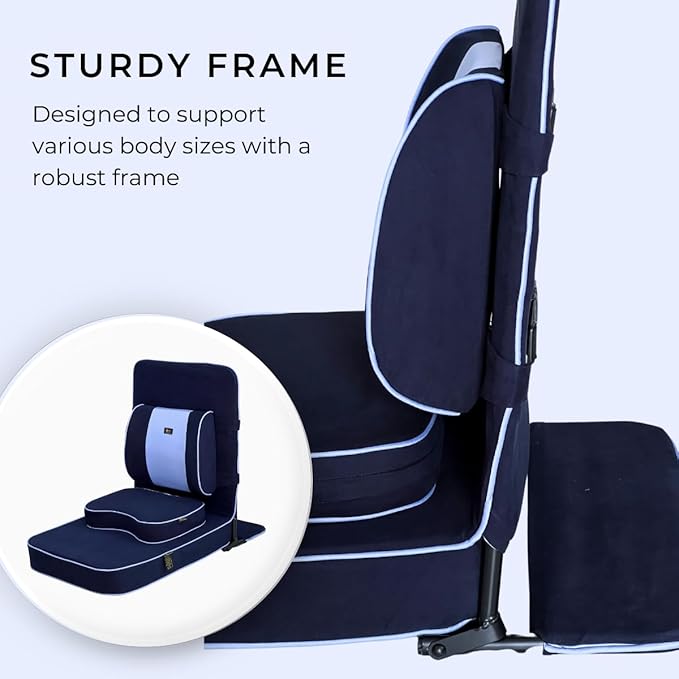 Friends Of Meditation Extra Large Meditation Chair | Floor Chair with Back Support | Yoga Chairs for Adults | Portable Folding Chair | Yoga Chair with Cushion & Meditation Block | Navy Blue | 24x22 in