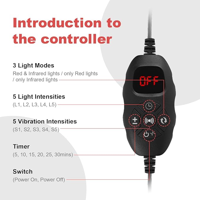 Red Light Therapy Vibration Massager Belt for Pain Relief Near Infrared Light Therapy Heating Wrap Pad for Body Back Knee Shoulder Waist Muscle Relaxation Grey