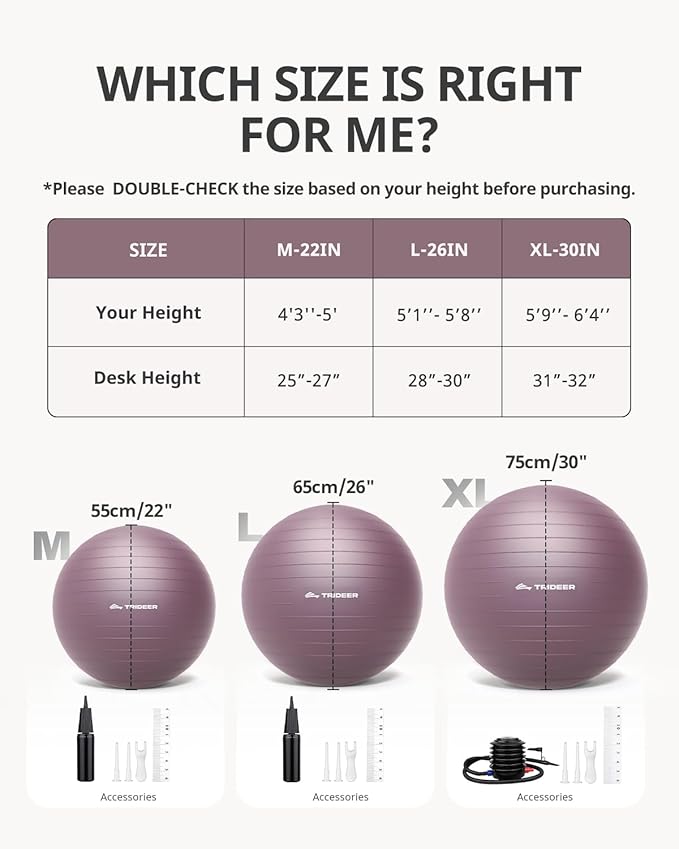 Trideer Exercise Ball Yoga Ball – Office Seating & Balance Ball Chair, Stability Ball for Pilates, Physical Therapy,Core Training & Balance Improvement & Stretching