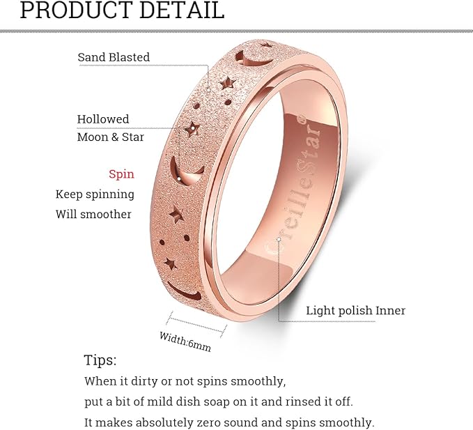Anxiety Ring for Women Spinner Ring Fidget Ring Fidget Toys Adults Stainless Steel Spinner Rings for Anxiety Fidget Rings for Women Anxiety Fidget Ring Rose Gold Size 8