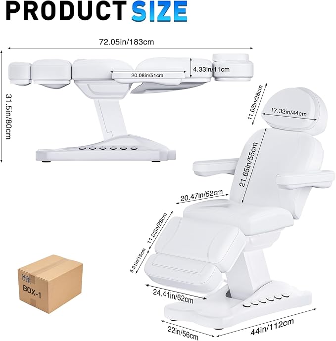 Full Electrical Aesthetic Chair with Lights for Clients, 3-Motors 200W Adjustable Tattoo Facial Beauty Bed with Remote Control, Capacity 550LBS for Podiatry Office Aesthetician Services (White)