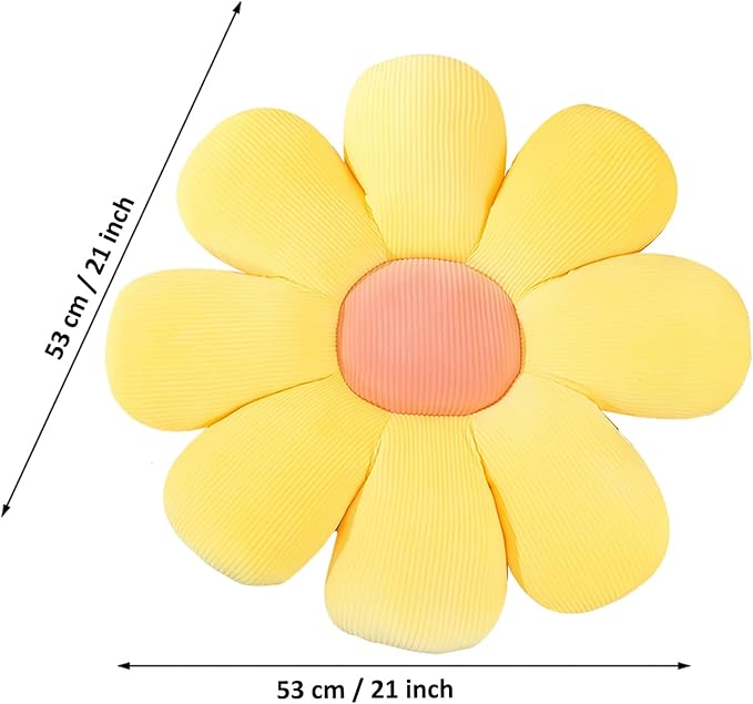 Flower Pillow, Flower Shaped Throw Pillow Flower Floor Pillow Soft Seating Cushion Room Decor Plush Pillow for Bedroom, Sofa, Bed, Reading (21 inch, Yellow)