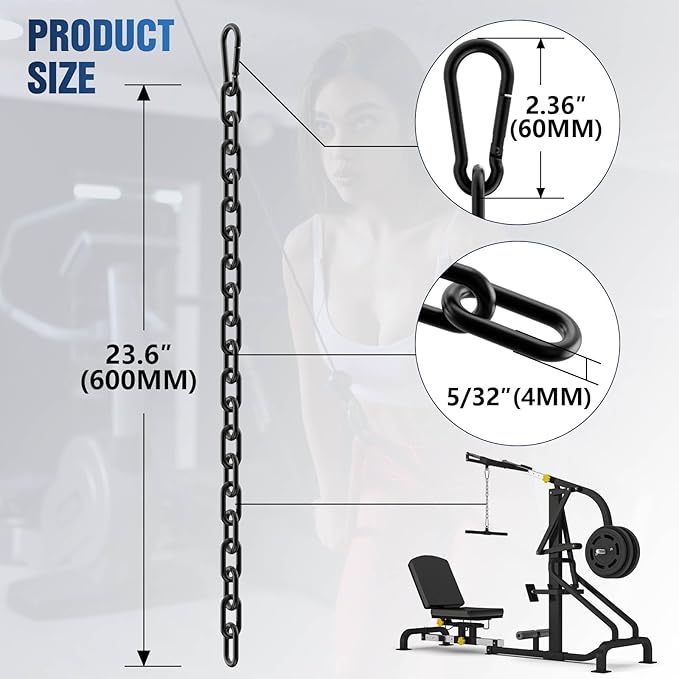 Fitness Chain, Weight Lifting Chain, 304 Stainless Steel Exercise Cable Machine Extension, LAT Pulldown Bar Extension Attacment for Home Gym