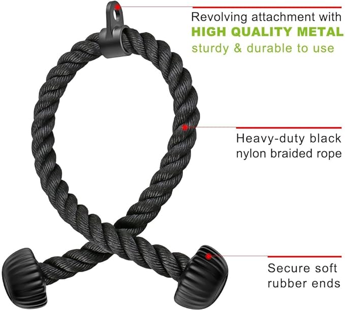 SELEWARE Triceps Rope with Non-Slip Soft Rubber Ends Home Gym Cable Attachment Workout Accessories 28 & 36 inches Long LAT Pulldown Attachment Black and Orange