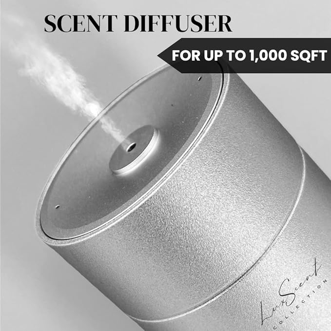 Aroma Scent Diffuser Starter Kit for Up to 1000SQ. FT. Coverage - 120ML Waterless Essential Oil Scent Included - Luxury Aroma Diffuser Ideal for Home, Office & Hotel (Silver, Gold Rush Magic)