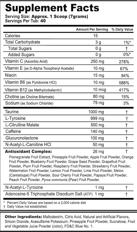 G Fuel Megaman Energy Drink Powder, Pre Workout Caffeine Mix for Gaming, Sugar Free Focus Amino, Vitamin + Antioxidants, 9.9oz (Blue Slushee, 40 Servings)