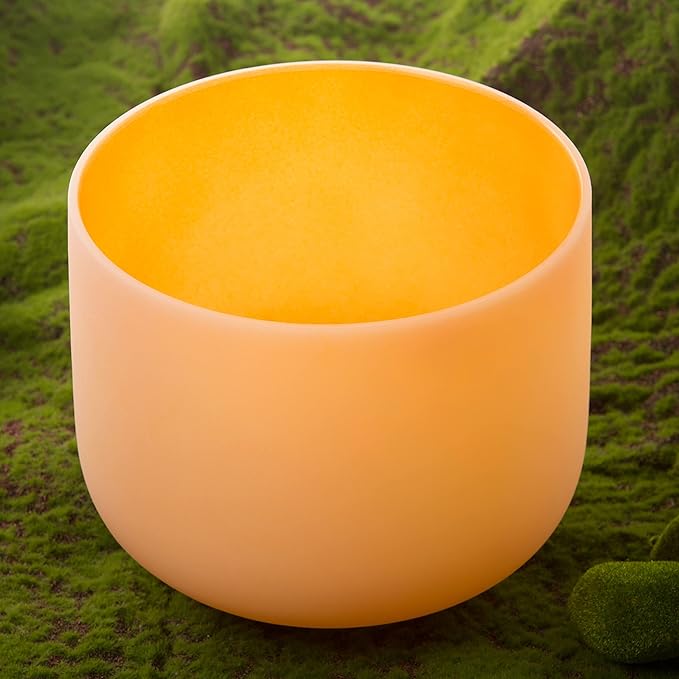 Leize Quartz Crystal Singing Bowl 432hz D Note Sacral Chakra Navel Chakra Orange 11" with Suede Striker