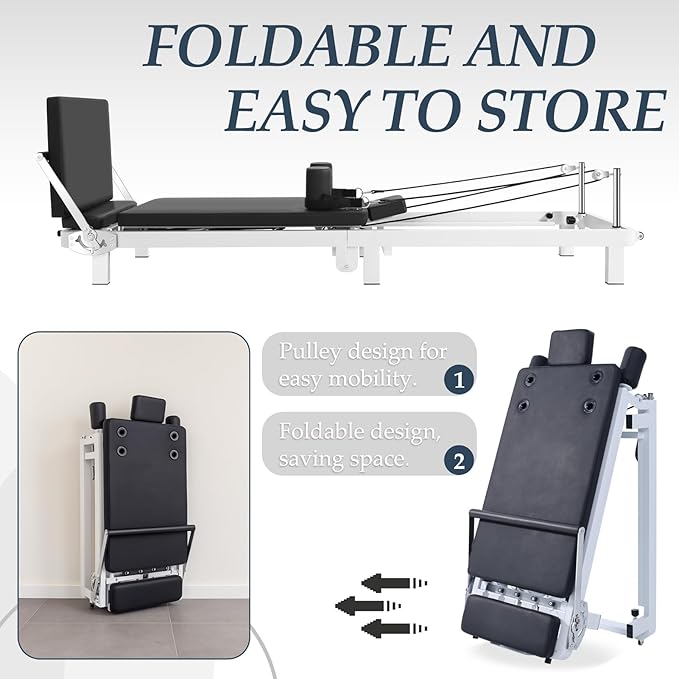 Foldable Pilates Reformer Machine,Extended 88in Metal Frame Pilates Equipment for Home Women Men Use Gym Workout & Advanced and Beginners Users , Dual Resistance System (Spring & Latex Tubes)