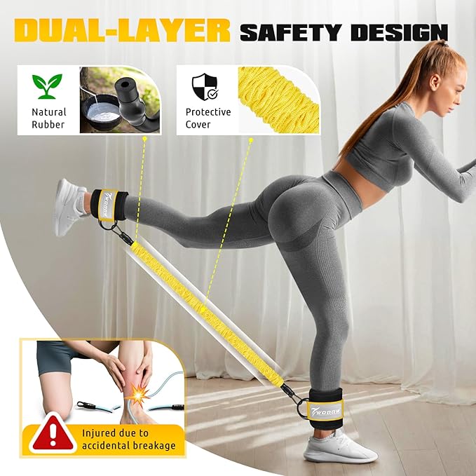 Ankle Resistance Bands with Cuffs, Leg and Glutes Workout Equipment, Resistance Bands with Ankle Straps for Cable Machine Kickbacks, Booty Workouts, Lower Body Exercises - Home Gym Exercise Equipment