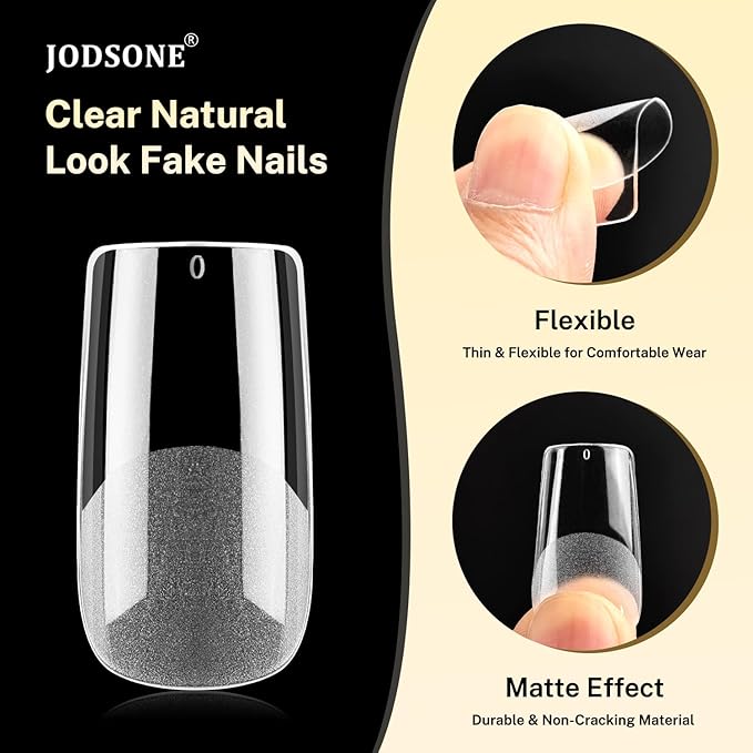 JODSONE Square Nail Tips Soft Nail Gel Tips Half Matte Full Cover Clear Gelly Press on Flase Nail Tips for Extension Nail Manicure 12 Sizes 240Pcs