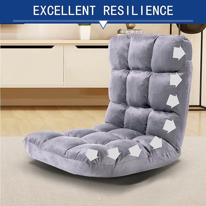 FLOGUOR Indoor 5-Position Adjustable Floor Chair with Back Support Folding Padded Gaming Sofa Chair, Lounge Chair for Adults Video Gaming, Perfect for Meditation, Reading QL050-GR