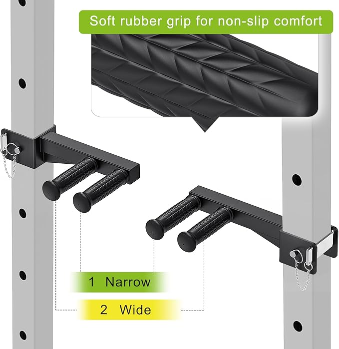 Dip Bar Attachment for Power Rack, Non-Slip Wide & Narrow Grip Handles, 500 lbs Capacity, Squat Rack Attachment for Dips, Inverted Rows, Push-Ups