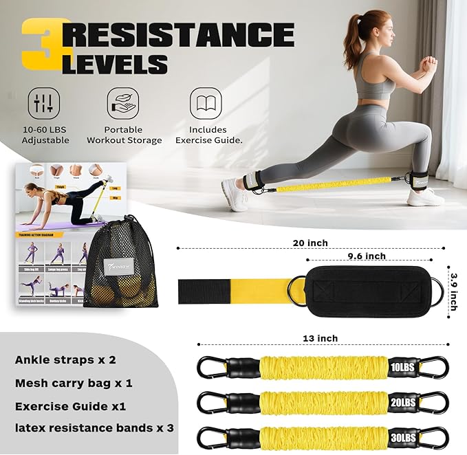 Ankle Resistance Bands with Cuffs, Leg and Glutes Workout Equipment, Resistance Bands with Ankle Straps for Cable Machine Kickbacks, Booty Workouts, Lower Body Exercises - Home Gym Exercise Equipment
