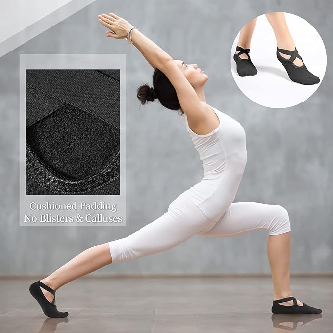Geyoga 6 Pairs Pilates Socks for Women Barre Yoga Ballet Non-slip Athletic Socks with Grip Straps for Barefoot Workout