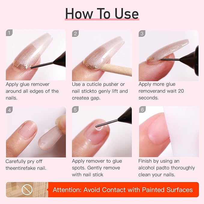 Curvlife 20ml(2pcs)Pinpoint Nail Glue Remover for Press on, Multi-Functional Remover for Nails Tips, Non-Acetone Nail Polish Remover, Gentle Glue Remover for Gel x Nails