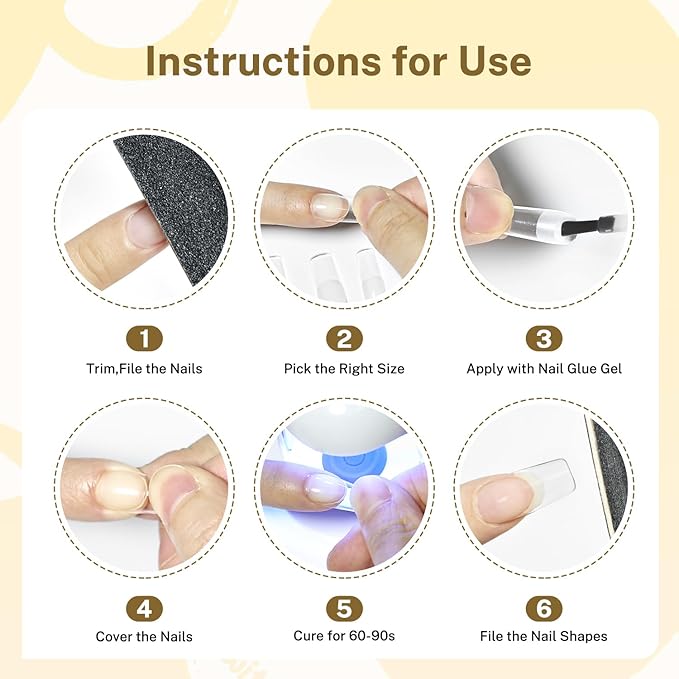 JODSONE Square Nail Tips Soft Nail Gel Tips Half Matte Full Cover Clear Gelly Press on Flase Nail Tips for Extension Nail Manicure 12 Sizes 240Pcs
